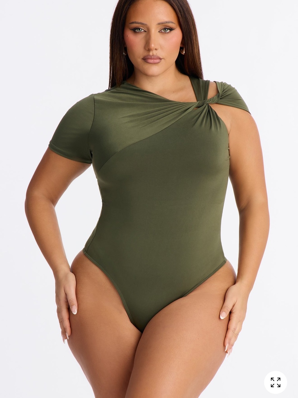 Fashion Nova “Twist It Up” Cut Out Bodysuit – Olive Green